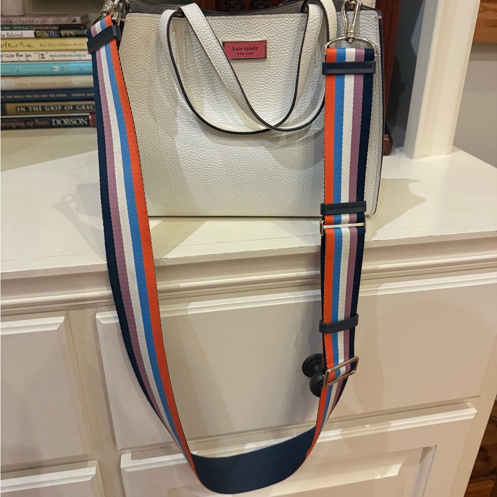 Kate Spade Sam Medium Satchel in White with Make it Mine Webbing Strap